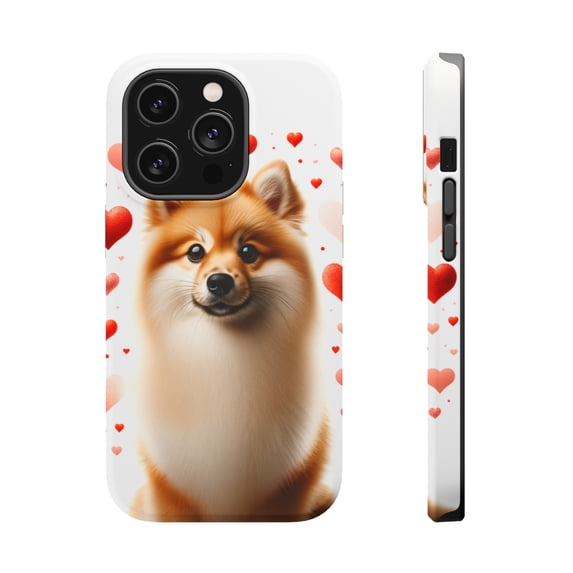 DistinctInk MagSafe Tough Case for Apple iPhone 15 Pro (6.1" Screen) - Valentine's Day Finnish Spitz - Shockproof Protection