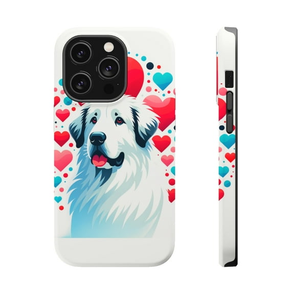 DistinctInk Tough Case for Apple iPhone 15 PRO (6.1" Screen), Compatible with MagSafe Charging - Valentine's Day Great Pyrenee