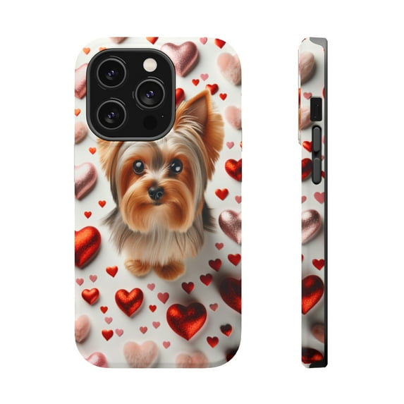 DistinctInk Tough Case for Apple iPhone 15 PRO (6.1" Screen), Compatible with MagSafe Charging - Valentine's Day Silky Terrier