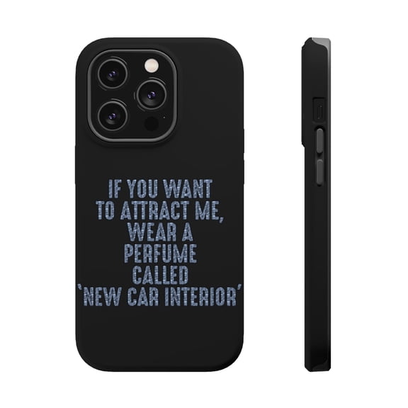 DistinctInk MagSafe Tough Case for Apple iPhone 15 Pro (6.1" Screen) - Wear Perfume Called "New Car Interior - Tempered Glass Back