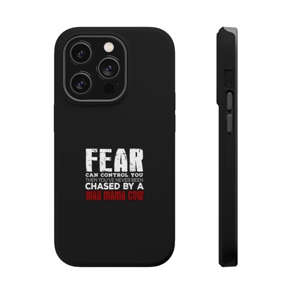 DistinctInk MagSafe Tough Case for Apple iPhone 15 Pro Max (6.7" Screen) - Never Been Chased By A Mad Mama Cow - Raised Bezel Screen Guard