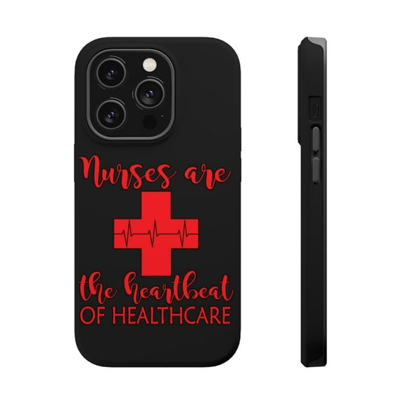 DistinctInk MagSafe Tough Case for Apple iPhone 15 Pro Max (6.7" Screen) - Nurses Are The Heartbeat of Healthcare - Slim Profile Design