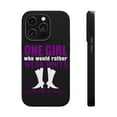 thumbnail image 1 of DistinctInk Tough Case for Apple iPhone 15 Pro MAX (6.7" Screen), Compatible with MagSafe Charging - One Girl Who Would Rather Wear Boots Than Heels, 1 of 6