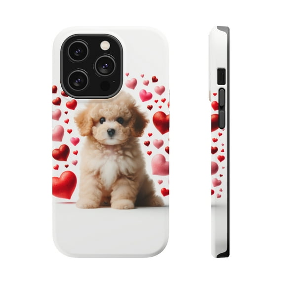 DistinctInk MagSafe Tough Case for Apple iPhone 15 Pro Max (6.7" Screen) - Valentine's Day Poodle Puppy - Slim Profile Design