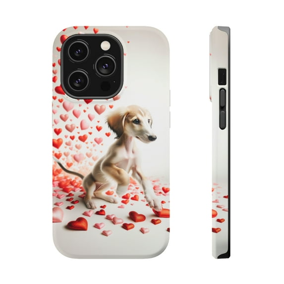 DistinctInk MagSafe Tough Case for Apple iPhone 15 Pro Max (6.7" Screen) - Valentine's Day Saluki Puppy - Lightweight Grip