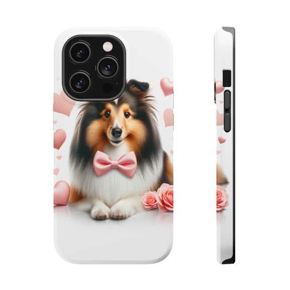 DistinctInk Tough Case for Apple iPhone 15 Pro MAX (6.7" Screen), Compatible with MagSafe Charging - Valentine's Day Shetland Sheepdog