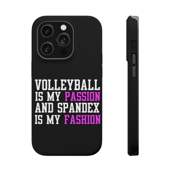 DistinctInk MagSafe Tough Case for Apple iPhone 15 Pro Max (6.7" Screen) - Volleyball is My Passion Spandex My Fashion - Wireless Charging Compatible