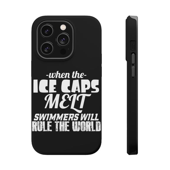 DistinctInk MagSafe Tough Case for Apple iPhone 15 Pro Max (6.7" Screen) - When Ice Caps Melt Swimmer Rule the World - Raised Bezel Screen Guard