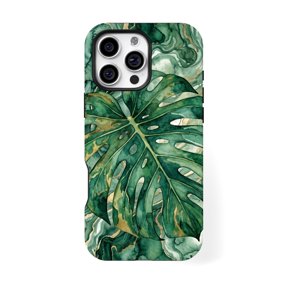 DistinctInk Tropical Monstera Tough Case for iPhone 16 Pro - MagSafe Compatible, 2-Layer Shockproof Cover