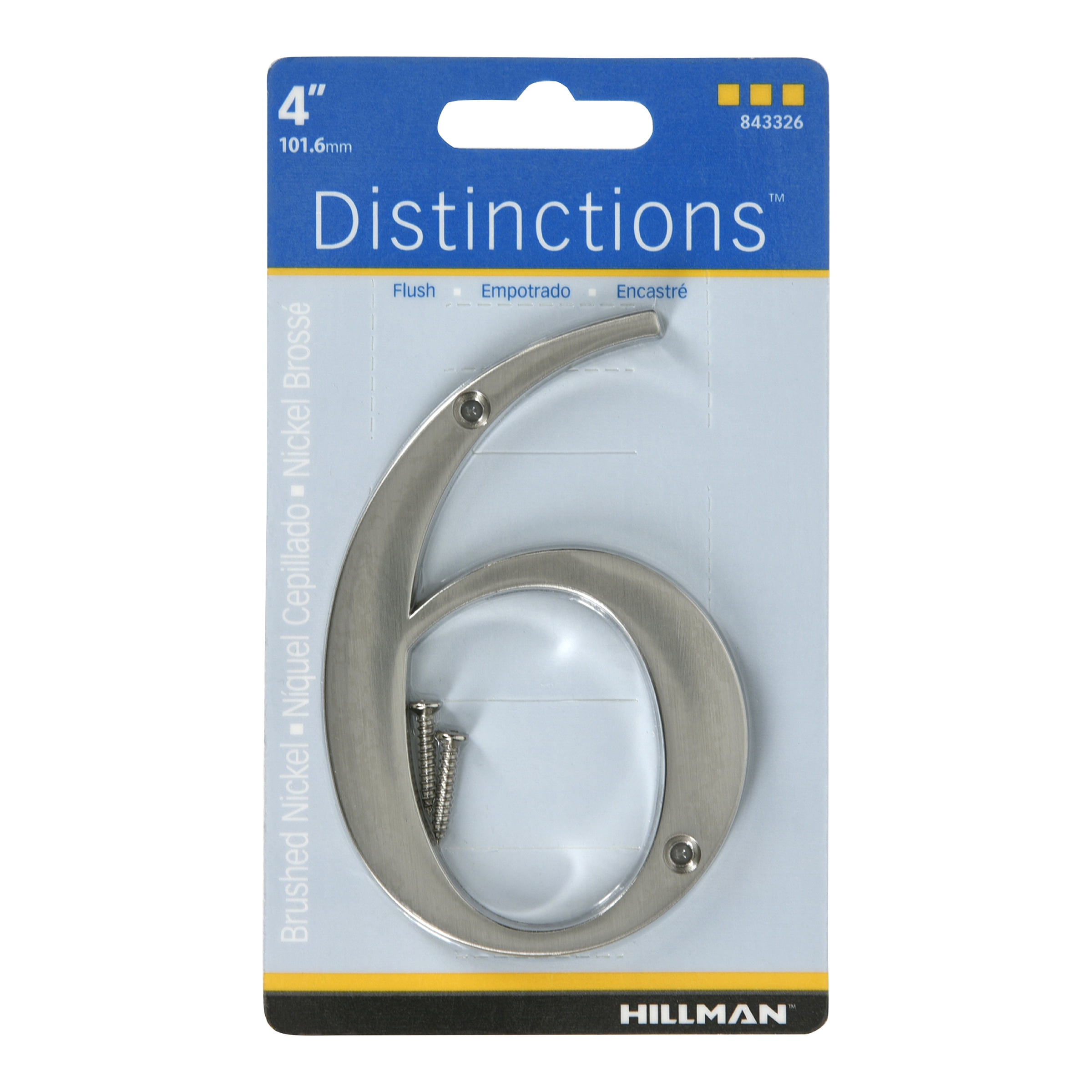 Brushed Nickel 4-Inch Flush Mount House Number 6