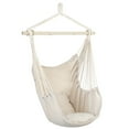thumbnail image 1 of Distinctive Cotton Canvas Hanging Rope Chair with Pillows Beige, 1 of 13
