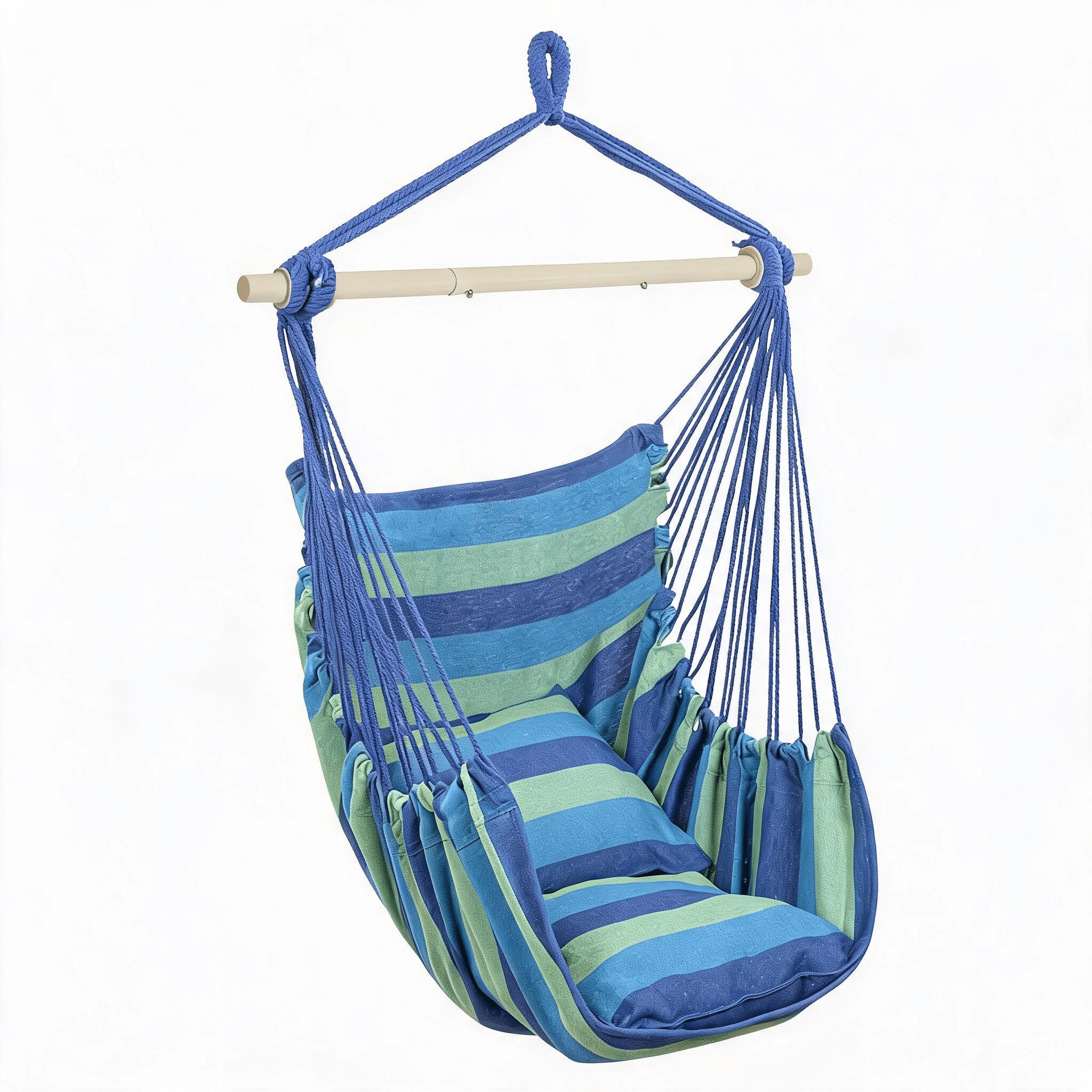 Distinctive Cotton Canvas Hanging Rope Chair with Pillows Blue