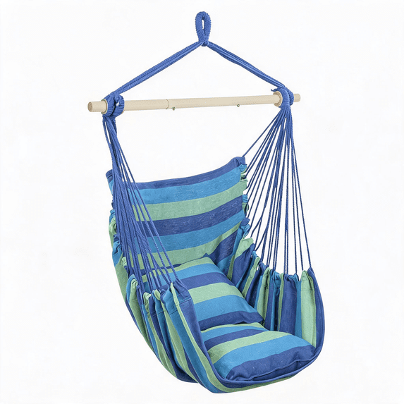 Distinctive Cotton Canvas Hanging Rope Chair with Pillows Blue