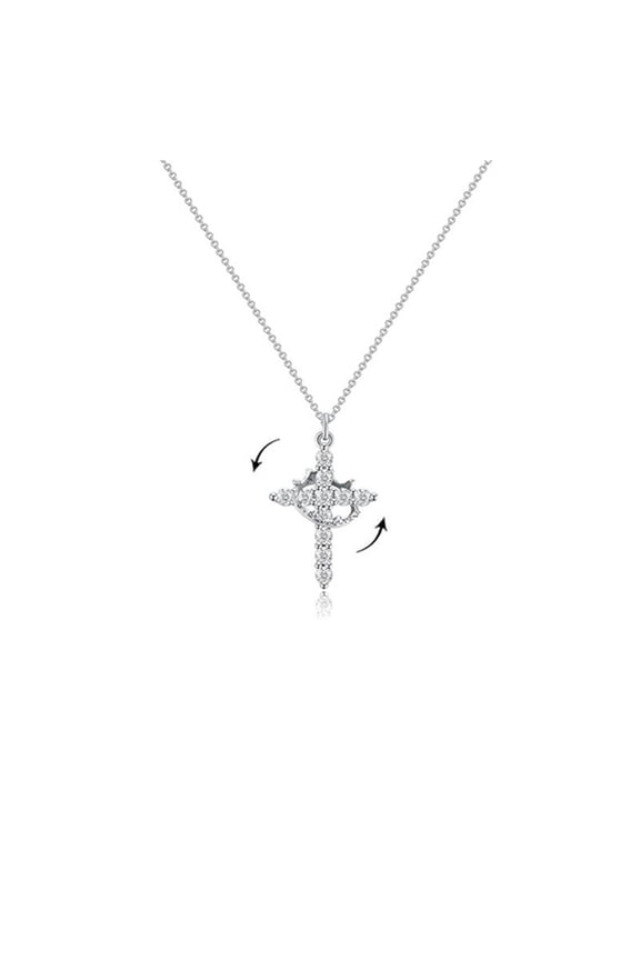 Distinctive Crown Cross Necklace with Rotating Feature Made of Titanium Steel