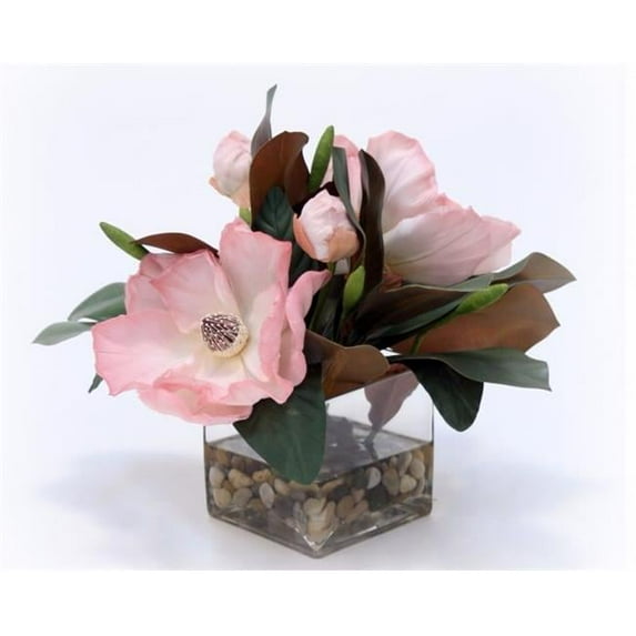 Distinctive Designs 17091 Waterlook Soft Magnolia Blooms And Foliage in Square Glass Vase - Pinks