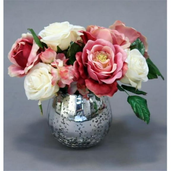 Distinctive Designs 17096 Waterlook And White Roses in Mercury Glass - Pinks