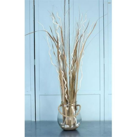 Distinctive Designs 17098 Waterlook Corkscrew Willow And Grass with Sand And Shells in Glass - Neutrals