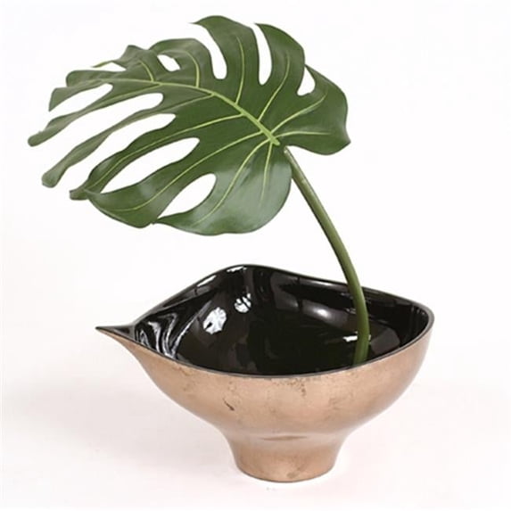 Distinctive Designs 2703 Single Silk Philodendron Leaf with Black Rocks in Bronze Finish Leaf Bowl