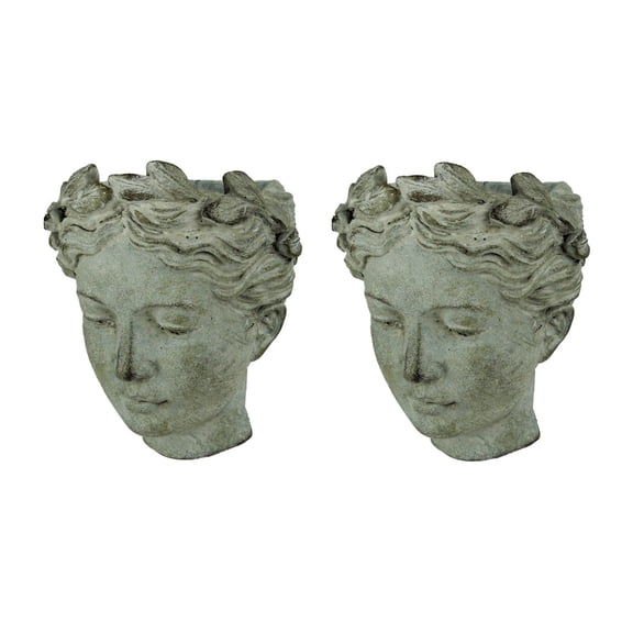 Distinctive Designs Distressed Cement Classic Greek Lady Head Wall Mounted Planter Set