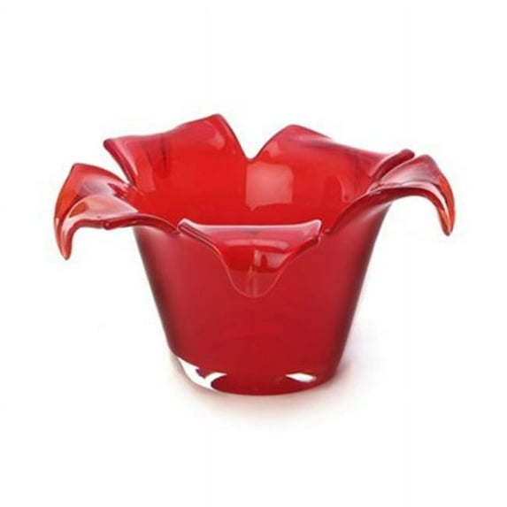 Distinctive Designs GL-P8057 Short Red Glass Vase With a Petal Rim