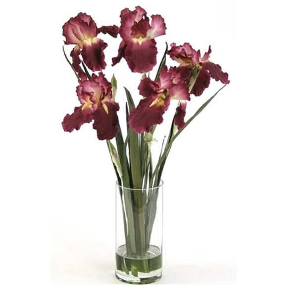 Distinctive Designs International 16106 Waterlook Silk Amethyst Iris With Blades In A Glass Cylinder Vase