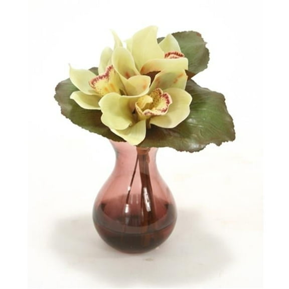Distinctive Designs International 16209 Waterlook Fall Looking Green Cybidium Orchid Bouquet In Plum Bulb Forcer Vase- Pack of 2