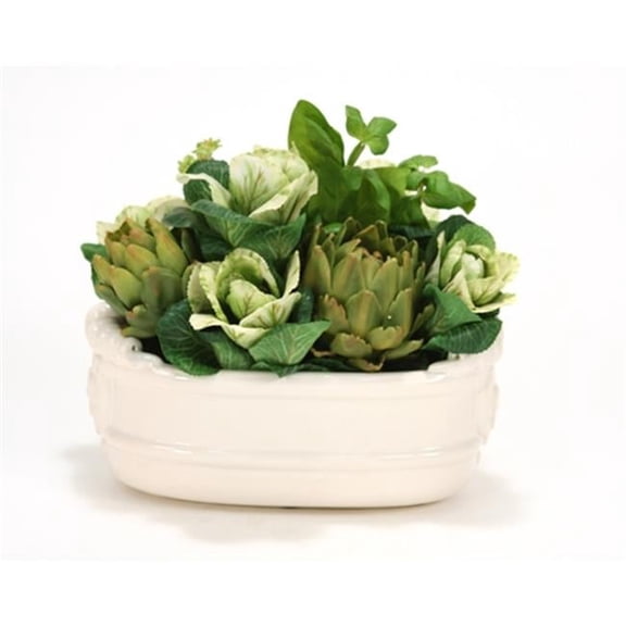 Distinctive Designs International 5006 Kale- Artichokes & Basil in Oval White Stoneware