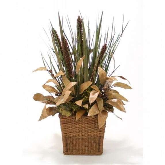 Distinctive Designs International 9837 Fall Natural Grasses & Cierus Stalks in Small Rectangle Floor Basket