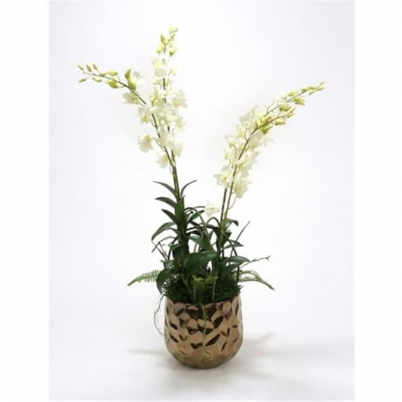 Distinctive Designs International 9858 White Orchids & Greenery Mix in Burnt Gold Gabi Planter