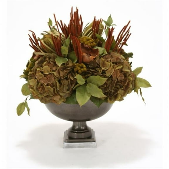 Distinctive Designs International 9869 Hydrangeas- Dowood & Greenery in Metal Urn