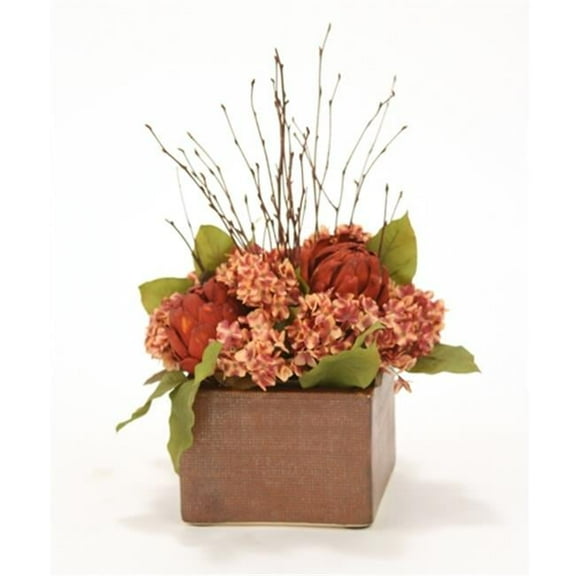 Distinctive Designs International   Rust Toned Fall Mix Of Silk Hydrangeas, Twigs And Leaves With Natural Products