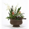 thumbnail image 1 of Distinctive Designs International  7702 Silk White Orchids, Lady Slippers In Oval Brown Concrete Planter, 1 of 1