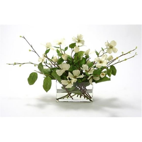 Distinctive Designs International Waterlook Silk Dogwood Branches In A Rectangular Glass Vase