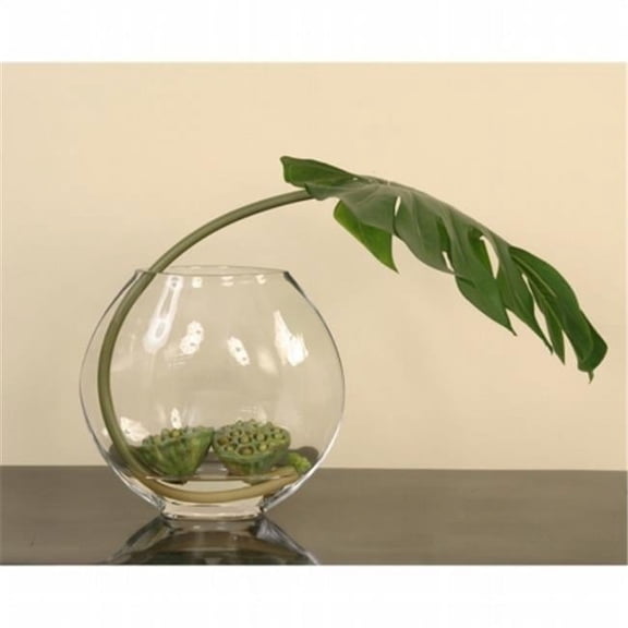 Distinctive Designs International  Waterlook Silk Philo Leaf With Lotus Pods In A Glass Disk Vase