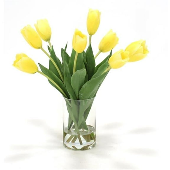 Distinctive Designs International  Waterlook Yellow Dutch Tulips In Clear Glass Cylinder Vase