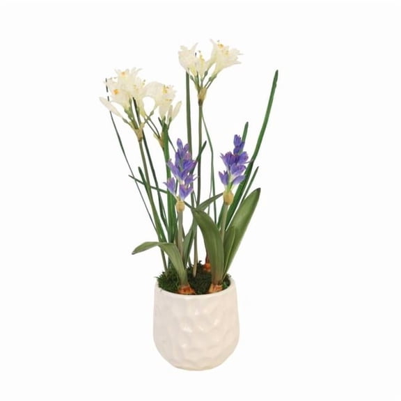 Distinctive Designs 30055 Luxury Artificial Decor Hyacinths & Nerine Lily White Planter