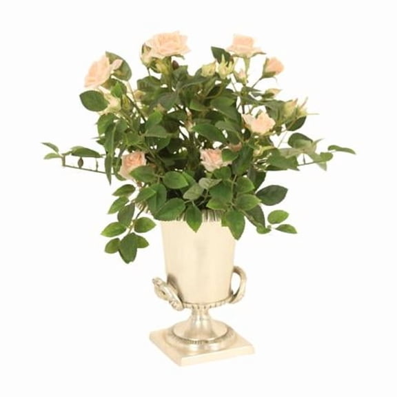 Distinctive Designs 30052 Luxury Artificial Decor Mini Light Pink Roses Small Silver Urn