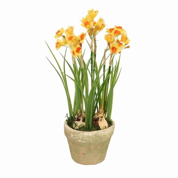 Distinctive Designs 30051 Luxury Artificial Decor Orange-Yellow Narcissus in Rustic Planter
