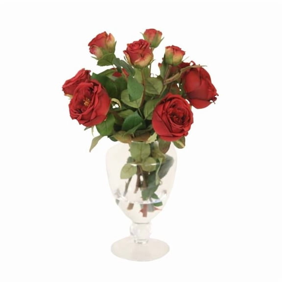 Distinctive Designs 17347 Luxury Artificial Decor Red Roses in Glass Urn with Ball Stem