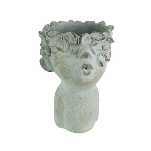 Distinctive Designs Pucker Up Kissing Face Grey Concrete Head Planter 10 inches High