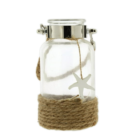Distinctive Designs Rustic Glass Jar Candle Lantern with Starfish Charm 6.5" Hanging Glass Vase Lantern