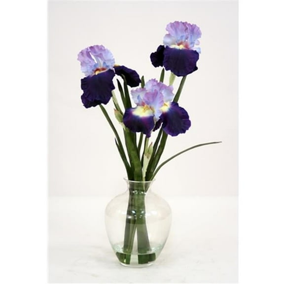 Distinctive Designs Waterlook Silk Purple-Blue Bearded Iris with Blades in a Victorian Glass Vase