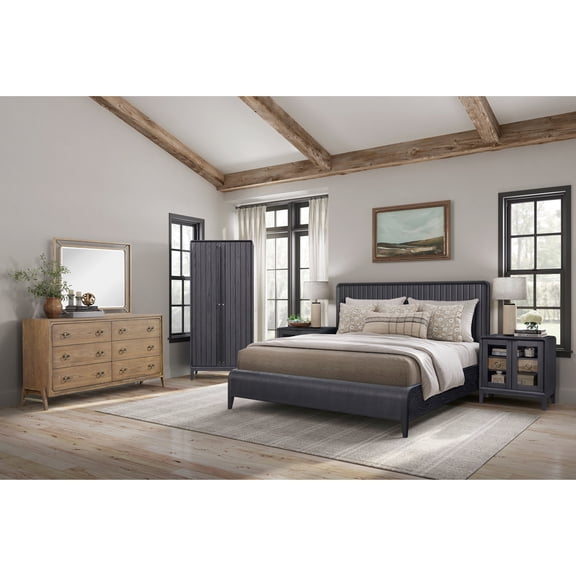 Distinctive Look Queen Waterfall Panel Bed With And Body Channel Headboard Solid Wood Structure