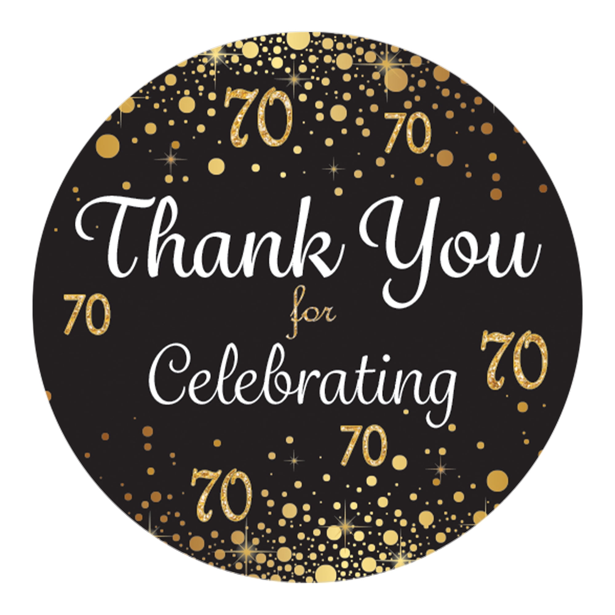 Distinctivs Black and Gold 70th Birthday Thank You Stickers, 40 Party Favor Labels