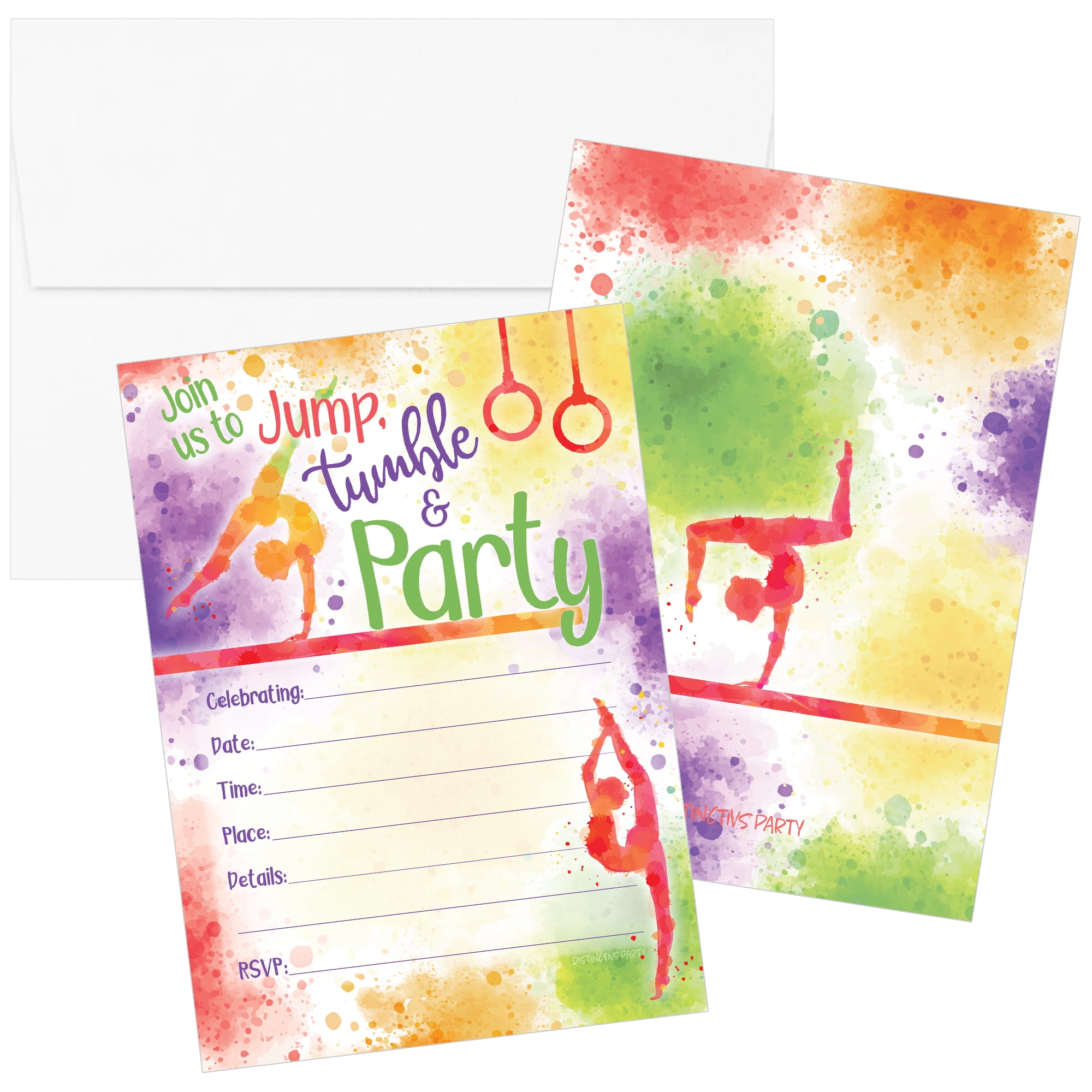 Distinctivs Gymnastics Birthday Party Invitation Cards with Envelopes