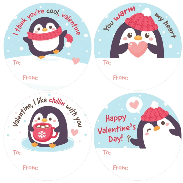 Distinctivs Penguin Cute Valentines Labels for Kids, 40 Stickers 