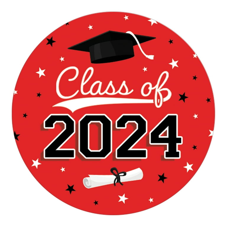 Distinctivs Red and White Graduation Class of 2024 Party Favor Stickers, 40  Labels 