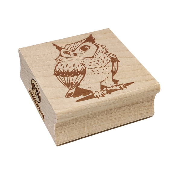Distinguished Great Horned Owl Cartoon Square Rubber Stamp Stamping Scrapbooking Crafting - Large 2.75in