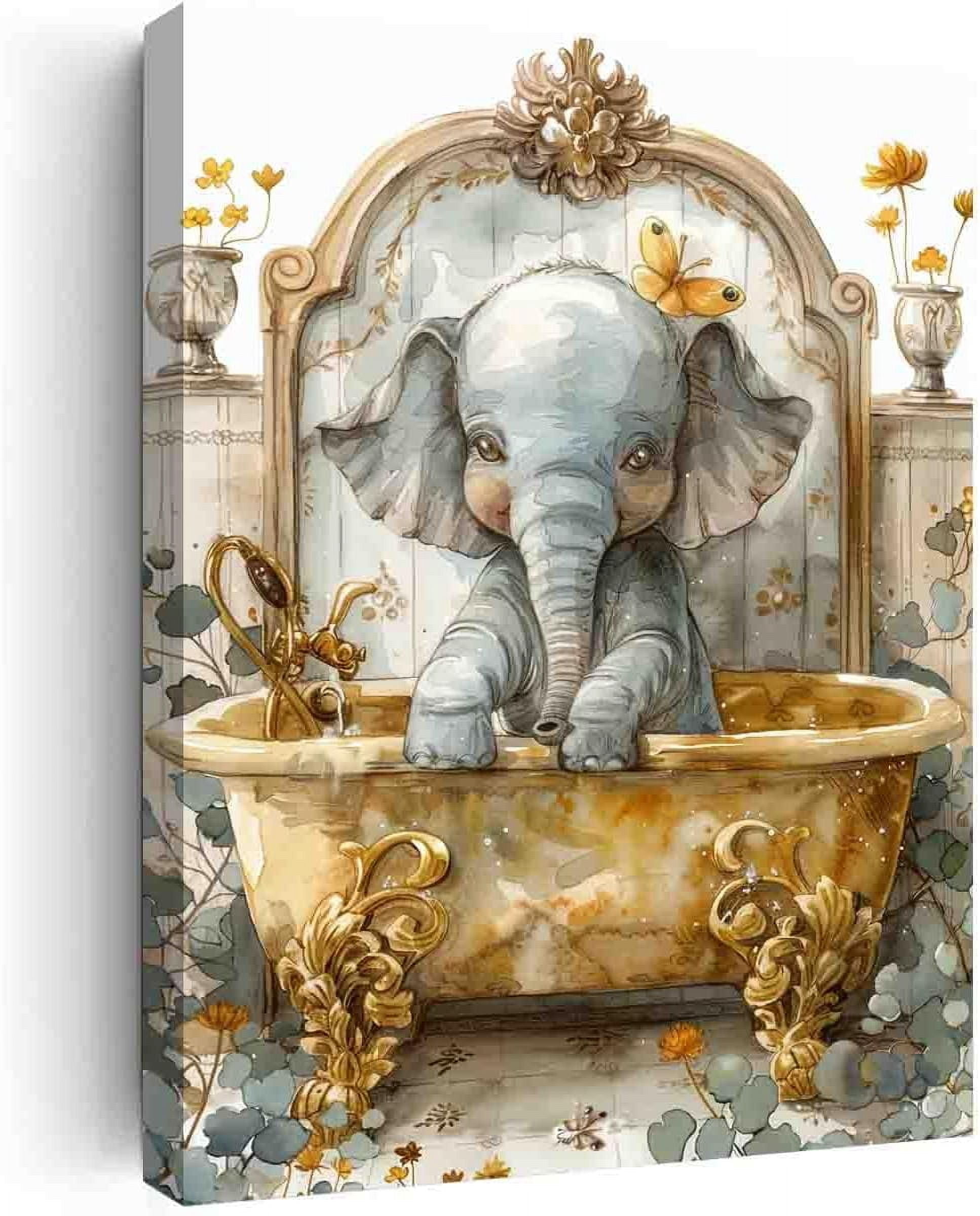 Distiny Elephant in Bathtub,Bathroom Wall Art,Animal Bathroom Art ...