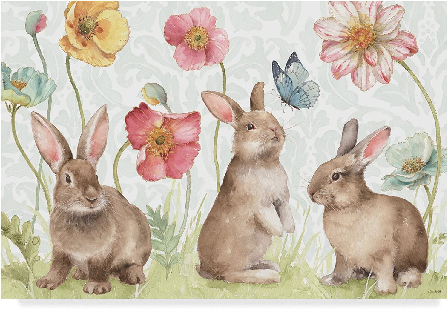 Spring Softies Bunnies Canvas Art with Colorful Flowers, 16" x 24"